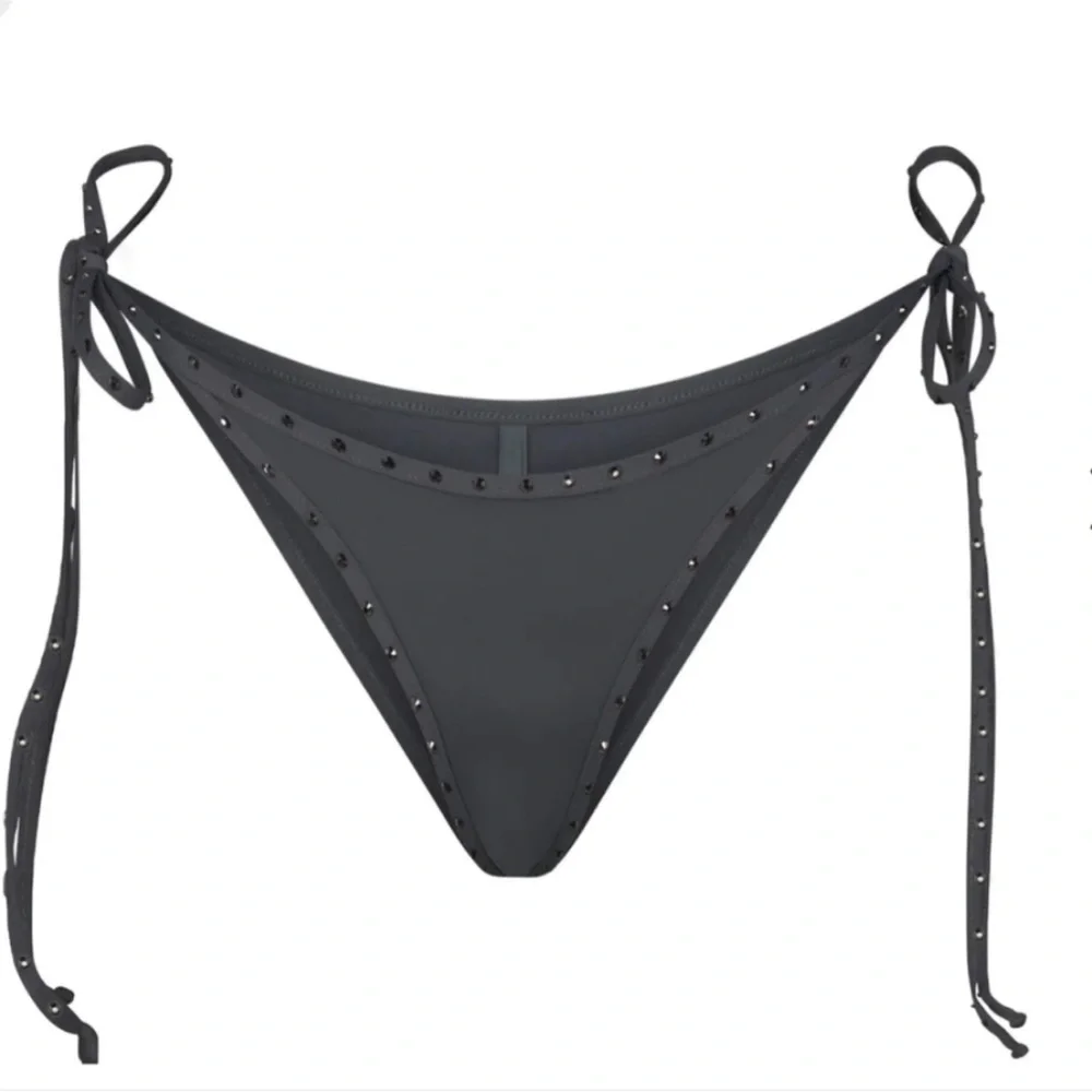 Skims (B10) Swim Rhinestone Tie Bikini Bottoms - gunmetal grey XL NWT